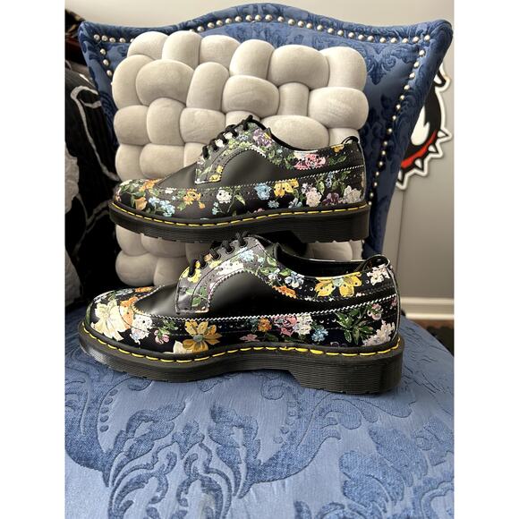Dr Martens Black Yellow Floral Darcy Brogue Oxford Size 9/EU 41 - Picture 2 of 6